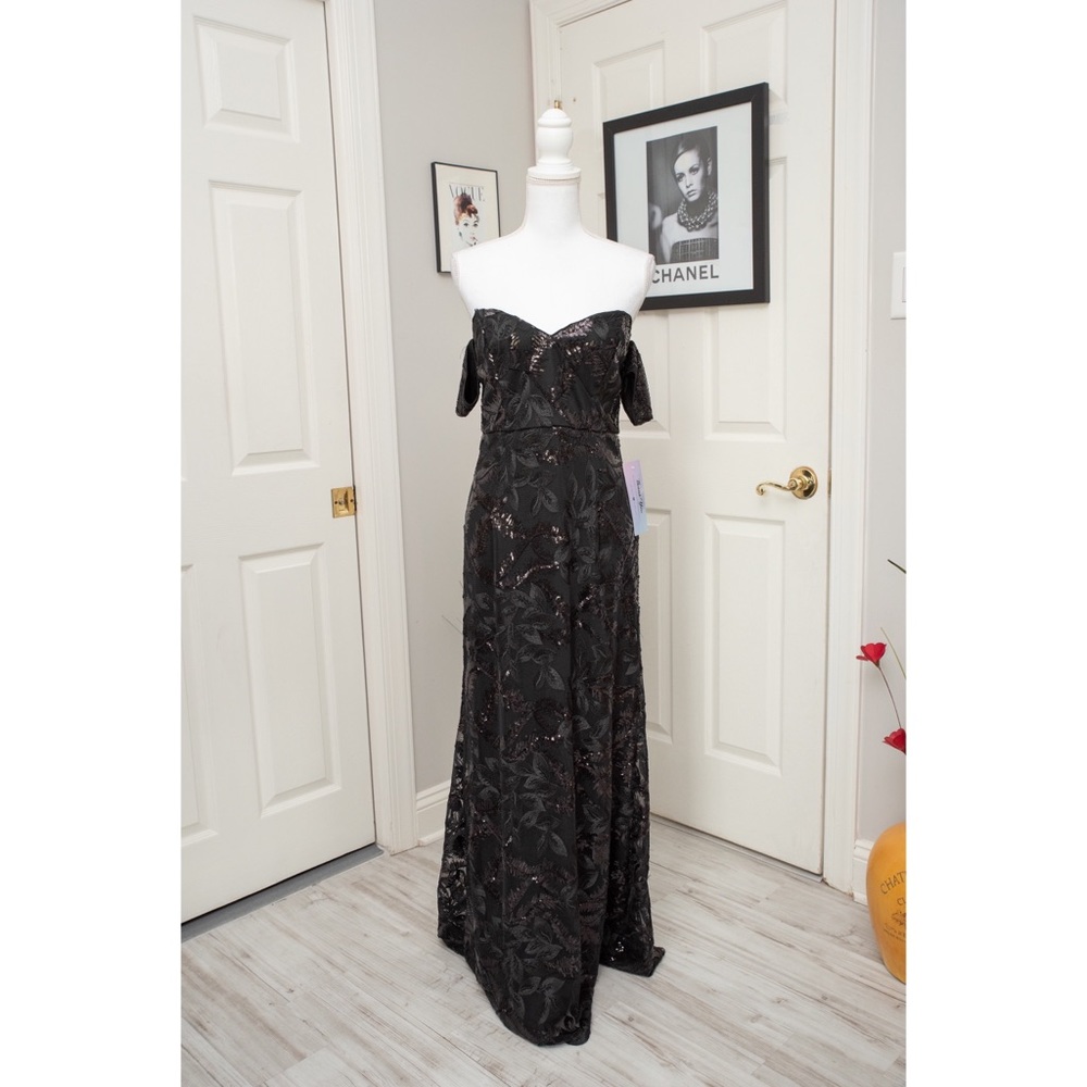 PromGirl Black Sequin Off the Shoulder Gown NWT